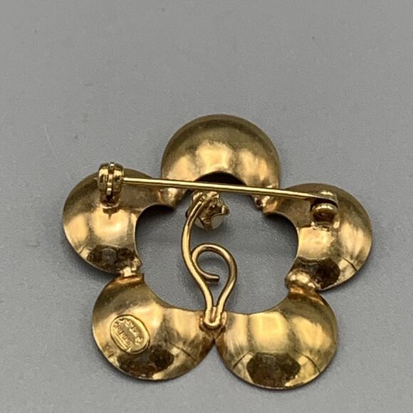 Vintage Gold 5 Petal Flower Retro Design Pearl Brooch Signed Turin Inc 12K GF - Picture 4 of 10